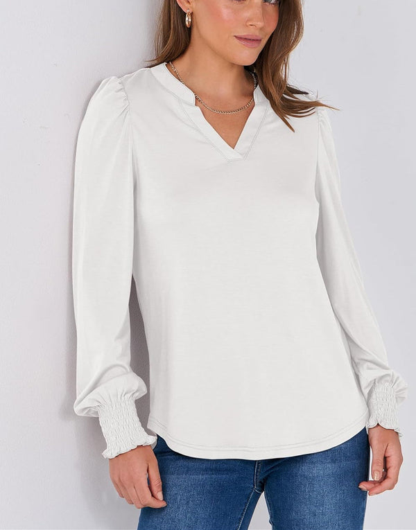 Women's Puff Sleeve V Neck Loose Shirt(Buy 3 Free Shipping)