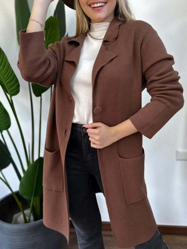 Women's Lapel Long-sleeved Knitted Casual Jacket